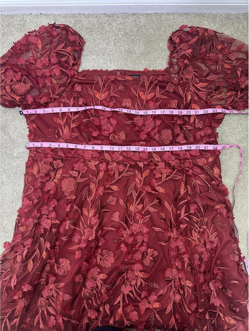 New Sz 20 Torrid Burgundy Red 3D Flower Dress Fairycore Whimsigoth Romantic - Picture 7 of 9